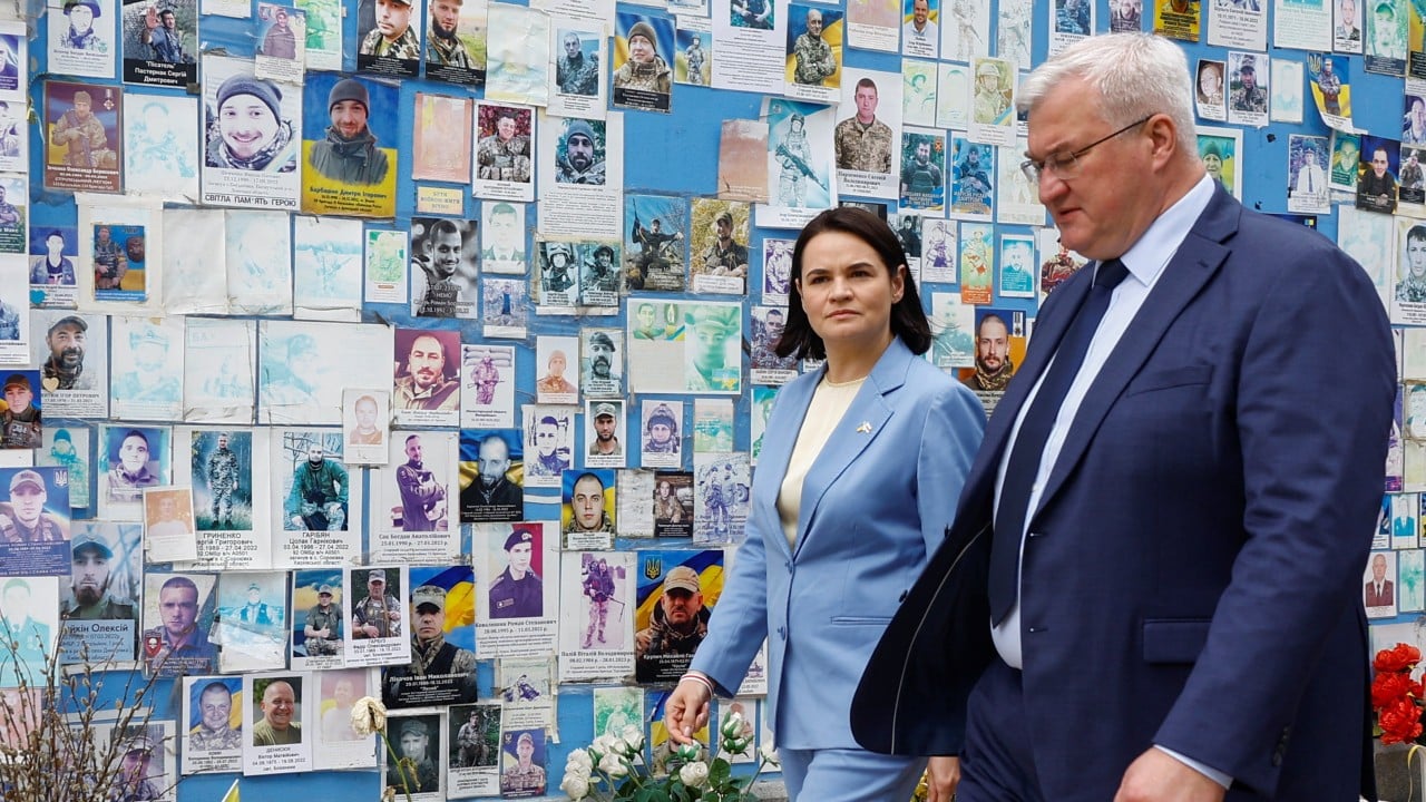Exiled Belarus opposition leader visits Ukraine as Kyiv warns of escalation